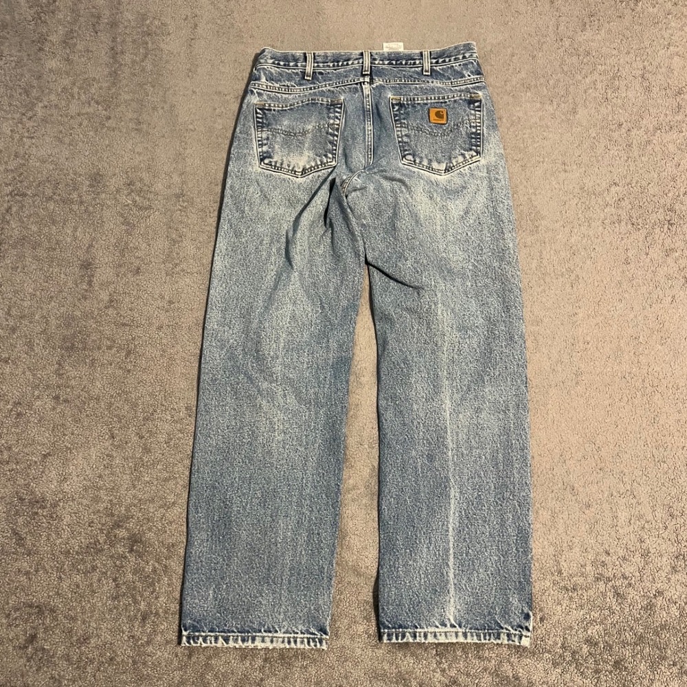 Vintage Carhartt Straight Leg Blue Denim Jeans Mens 34x32 Faded